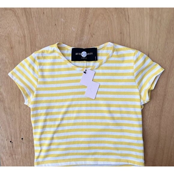 After Party by Nasty Gal Womens Yellow Striped Crop Top Tee T-Shirt Size S - Picture 9 of 15